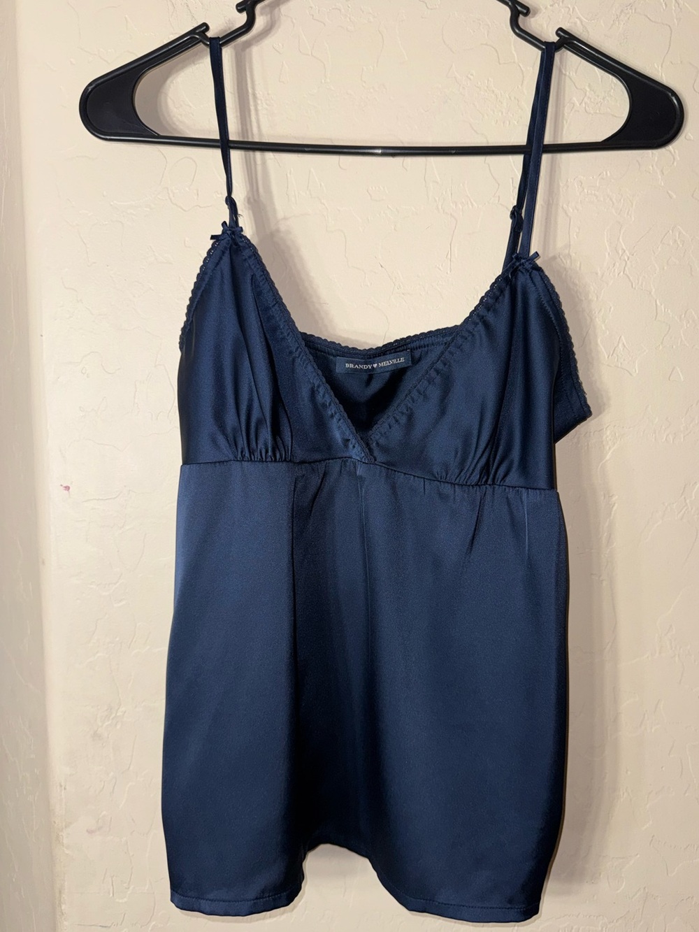 Brandy Melville Navy Satin Cami Tank Top Adjustable Straps Y2K Coquette One Size